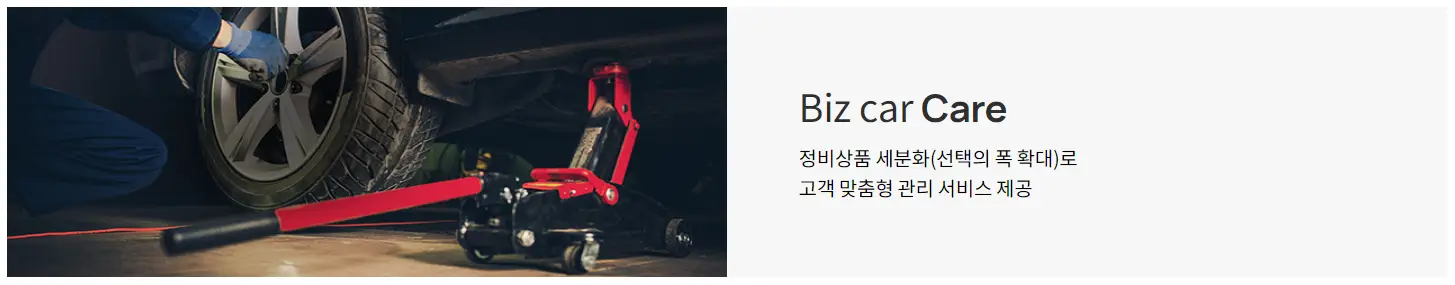 렌트카-
좌측 차량바퀴 정비이미지 옆 회색바탕 검은글씨 Biz care