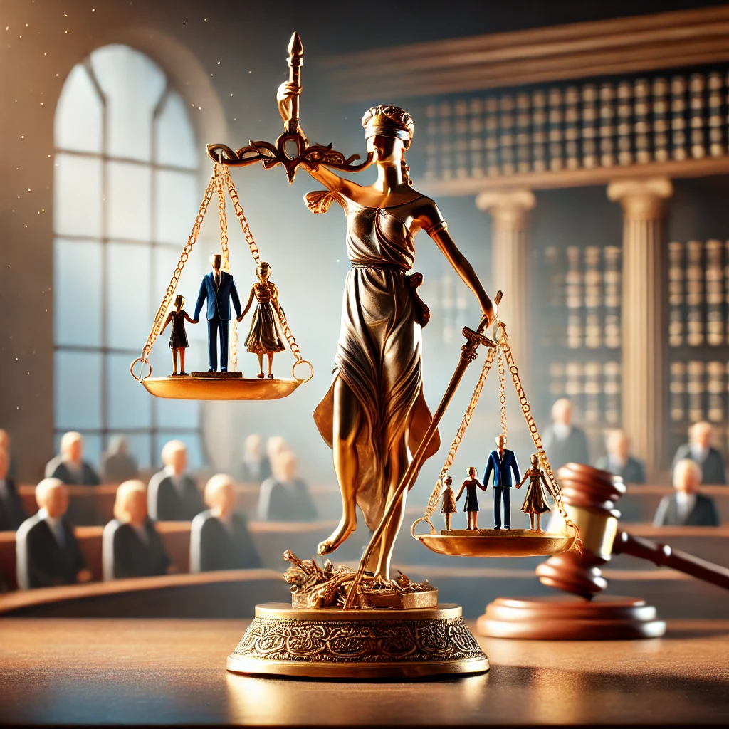 배우자를 상속인으로 기울어진 저울, 새로운 상속 판결을 상징하는 이미지.