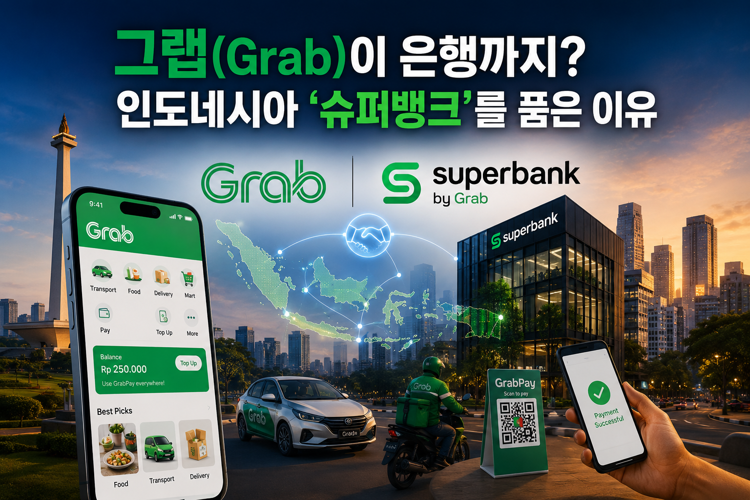 그랩의 슈퍼뱅크 경영권 확보 설명에 대한 이미지 입니다. 
※ 본 이미지는 생성형 AI로 제작된 참고용 자료입니다.