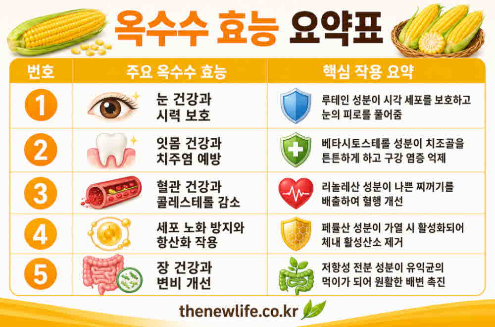 옥수수 효능 요약표