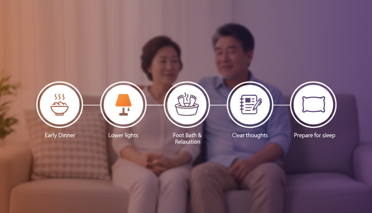 암막 커튼과 낮은 온도로 세팅된 쾌적하고 어두운 침실 환경 이미지