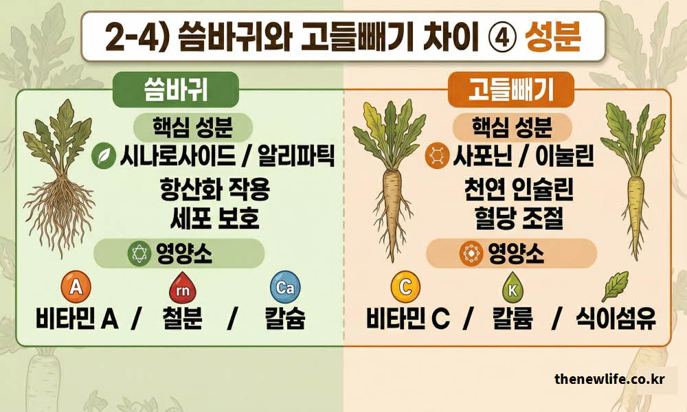 씀바귀와 고들빼기 차이점 성분