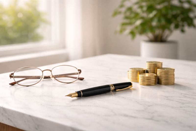 2026년 부부 국민연금 예상 수령액 조회를 위해 안경과 펜으로 꼼꼼히 분석하고 기록하는 재테크 이미지