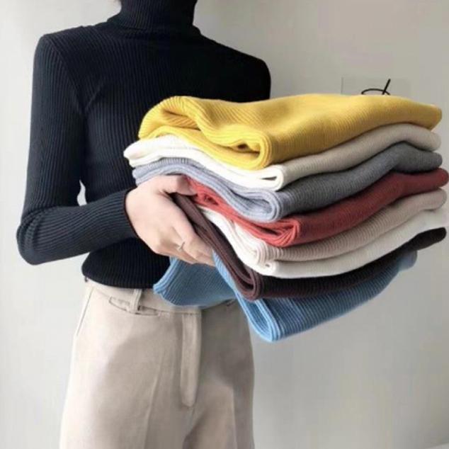 여성 목폴라 골지 니트 터틀넥 이너 목티 컬러 가을 겨울