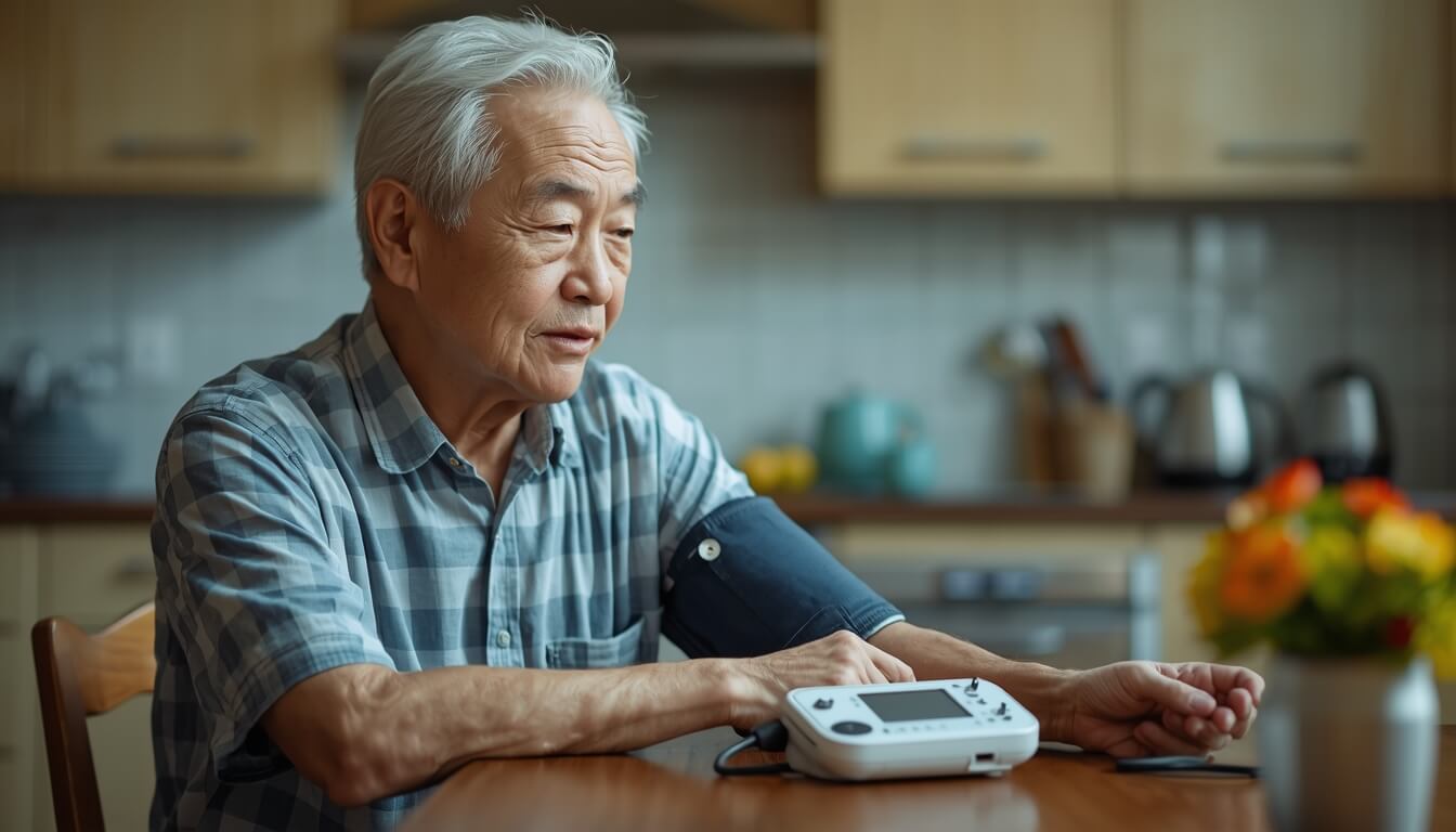 가정혈압 측정 노인 아침 혈압계 집에서 혈압 재기