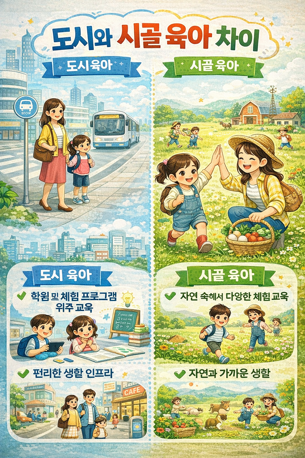 도시와 시골 육아 차이 관련 사진