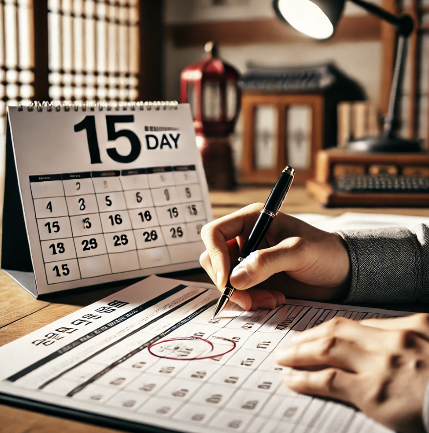 신고 기한을 확인하며 서류를 작성하는 장면