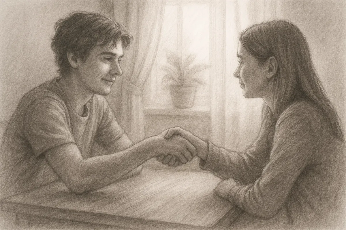 악수하며 미소 짓는 두 사람