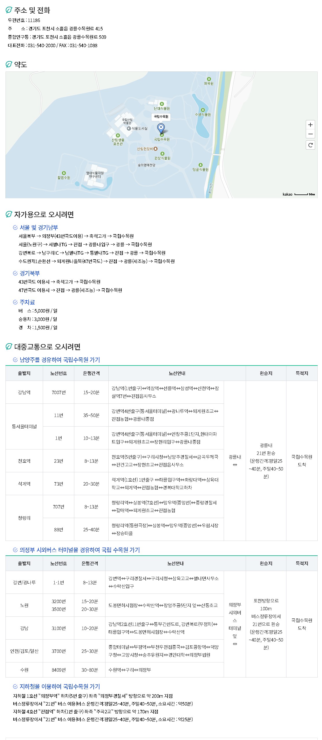 국립수목원 오시는길