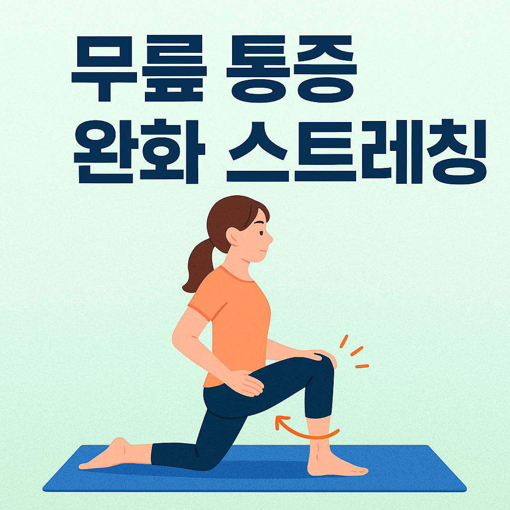 무릎 통증 완화 스트레칭을 하는 여성의 자세 일러스트