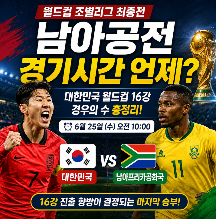 남아공전 경기시간 언제? 대한민국 월드컵 16강 경우의 수 총정리