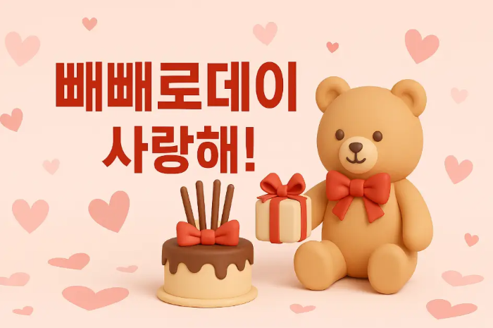 빼빼로데이-사랑해-케이크-곰돌이