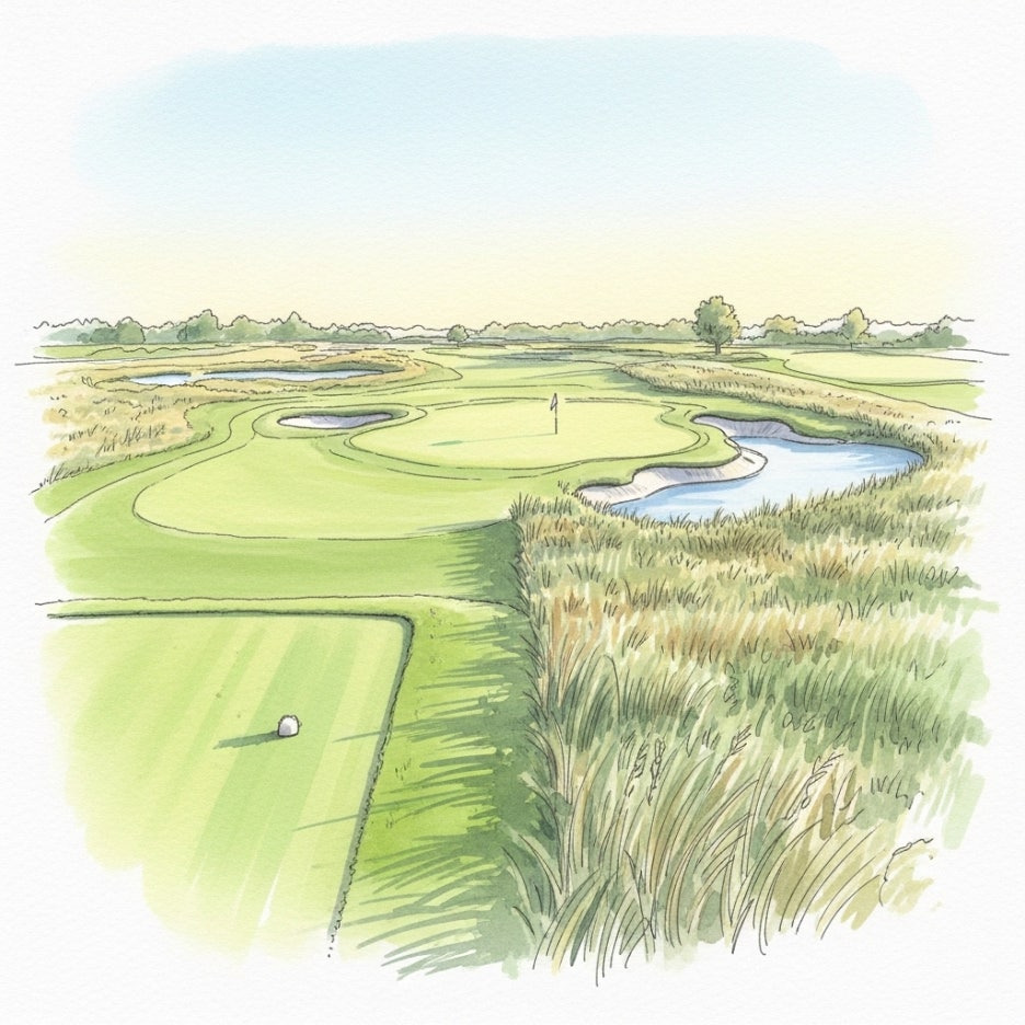 페어웨이와 러프의 경계가 보이는 고즈넉한 골프장 풍경