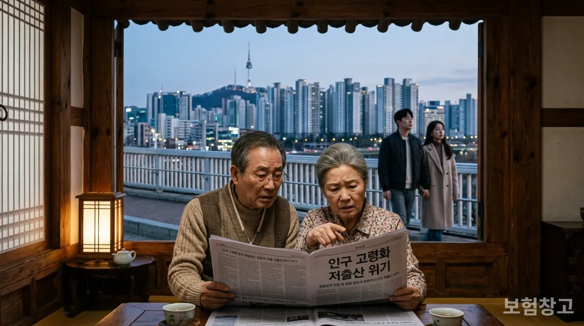 고령화와 저출산 문제로 국민연금의 미래를 걱정하는 한국인들의 모습