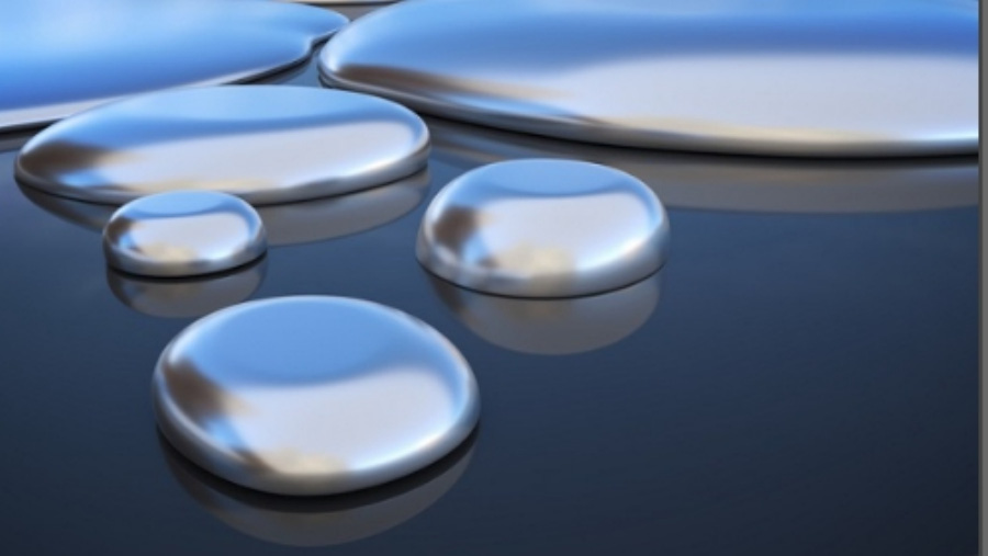 야생에서 채취를 한 수은을 검은 거울 위에 몇 개를 놓아두고 확대를 하여 찍은 사진