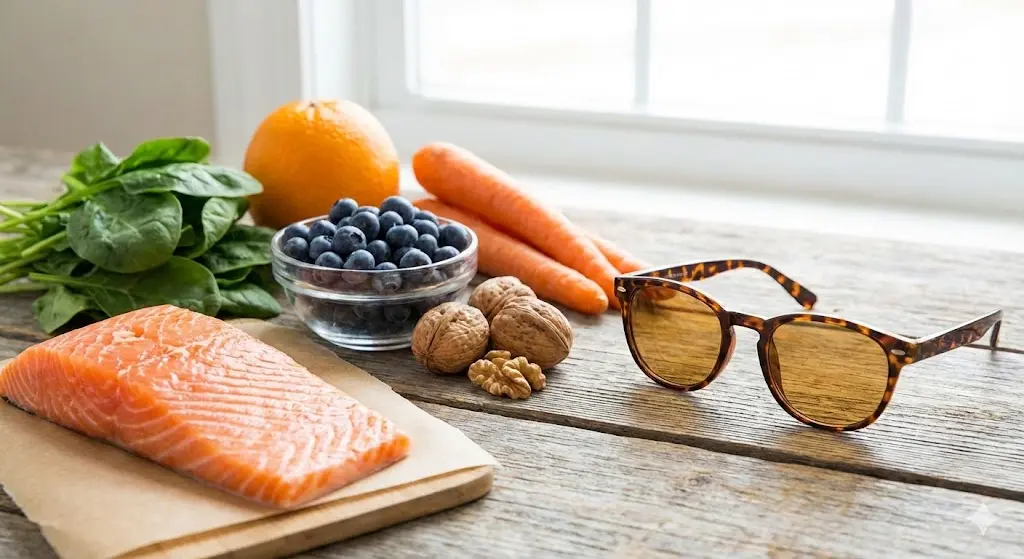 눈 건강에 좋은 음식(연어, 시금치)과 올바른 농도의 선글라스 선택
