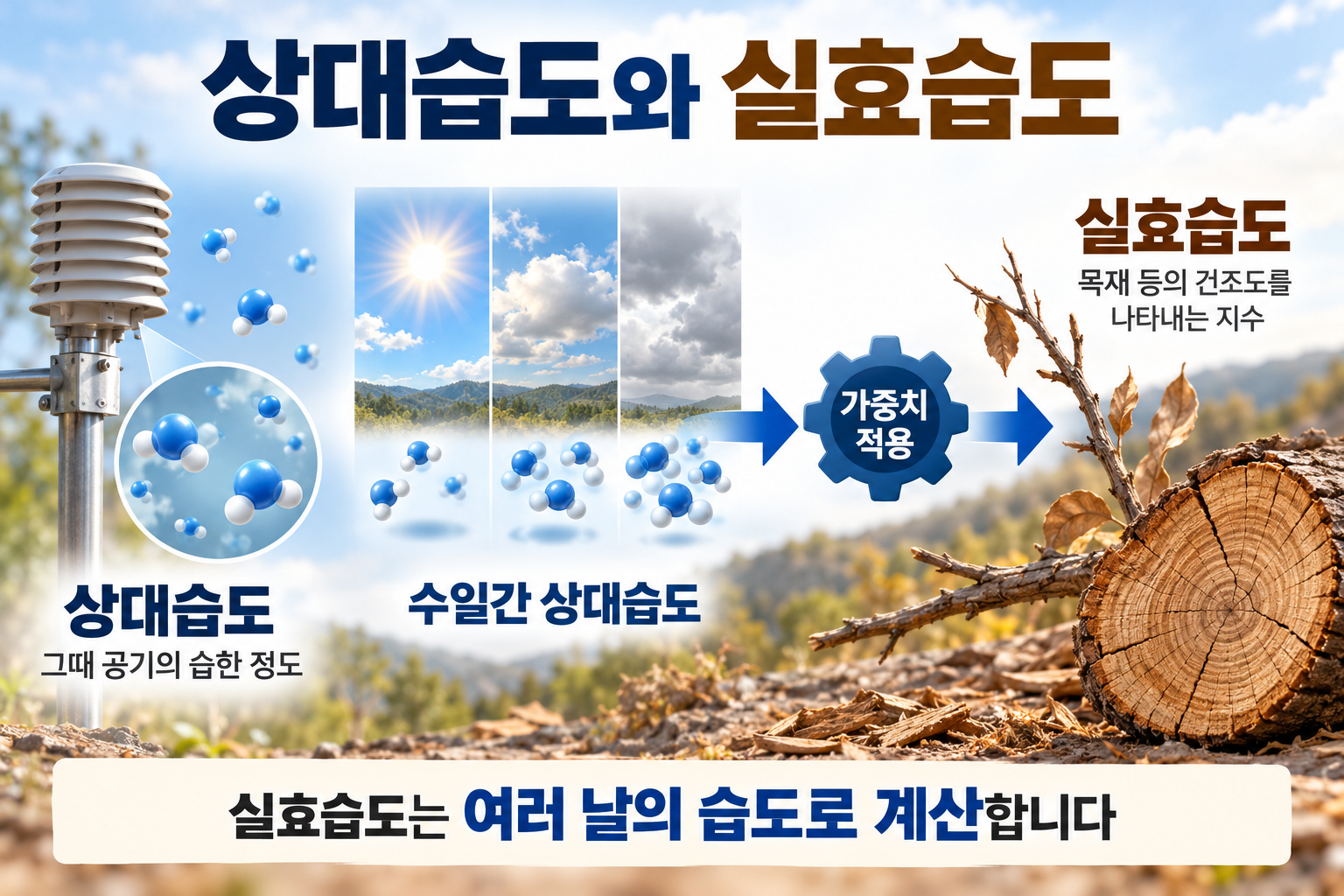 현재 공기의 상대습도와 수일간 상대습도를 가중해 산출한 실효습도의 차이를 보여주는 그림