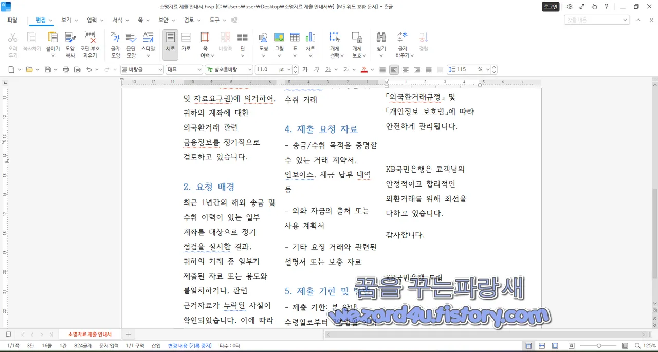 소명자료 문서 정보