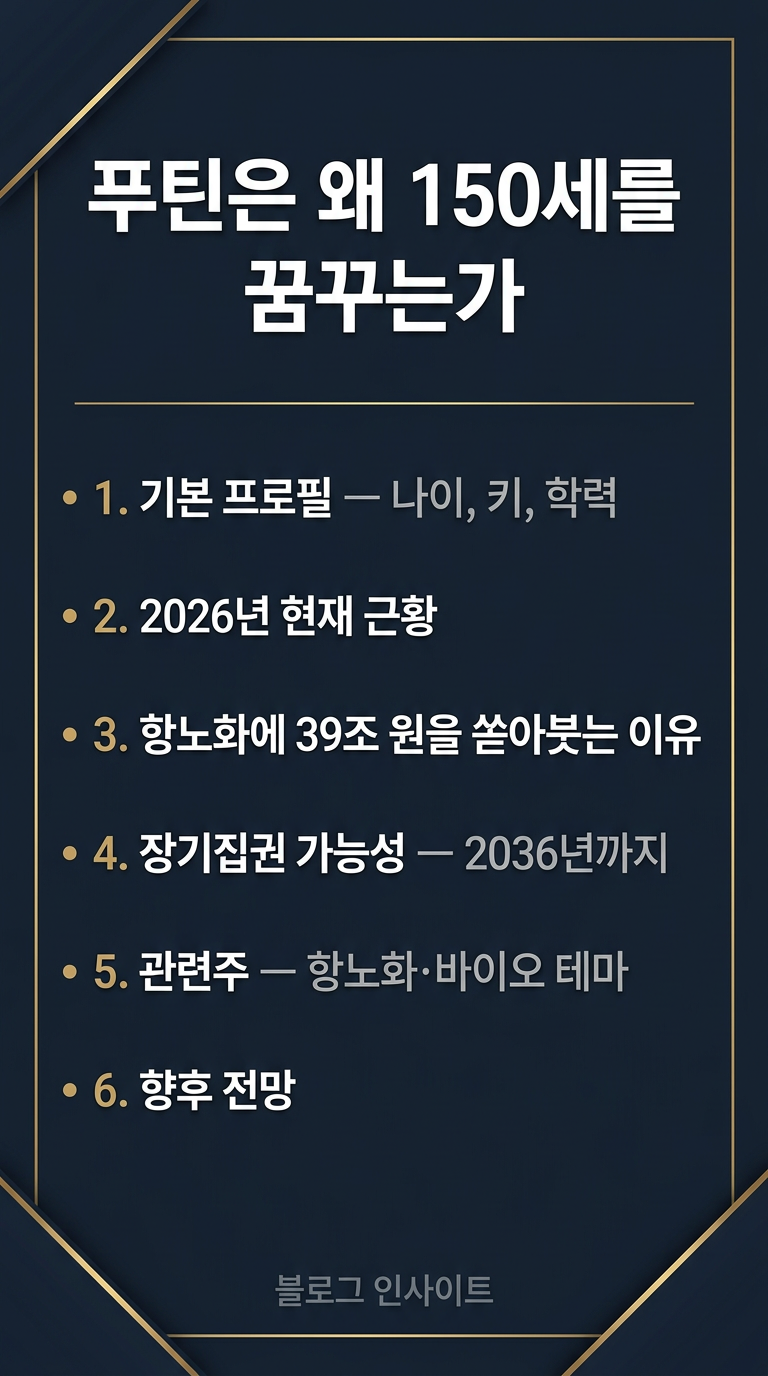 블라디미르 푸틴, 나이, 키, 임기, 근황, 항노화 투자 이유, 장기 집권 가능성,관련주 및 향후 전망