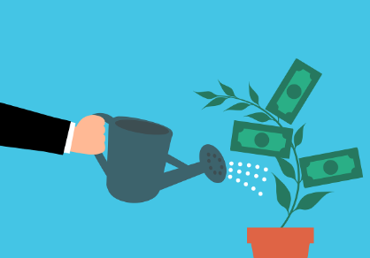 돈에 물을 주는 모습