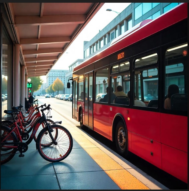 대중교통 : 지하철 역 근처의 버스 와 자전거