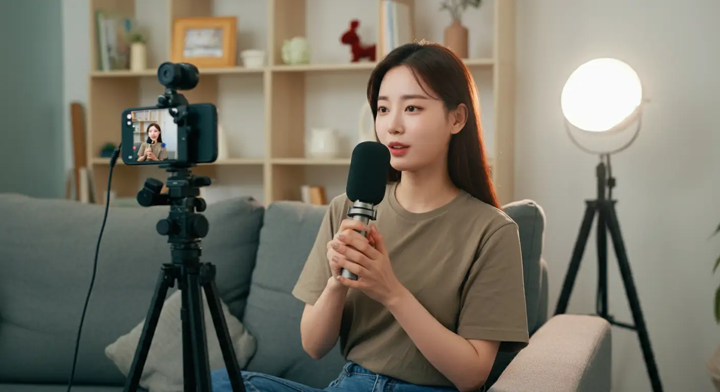 유튜브 촬영을 하는 여성
