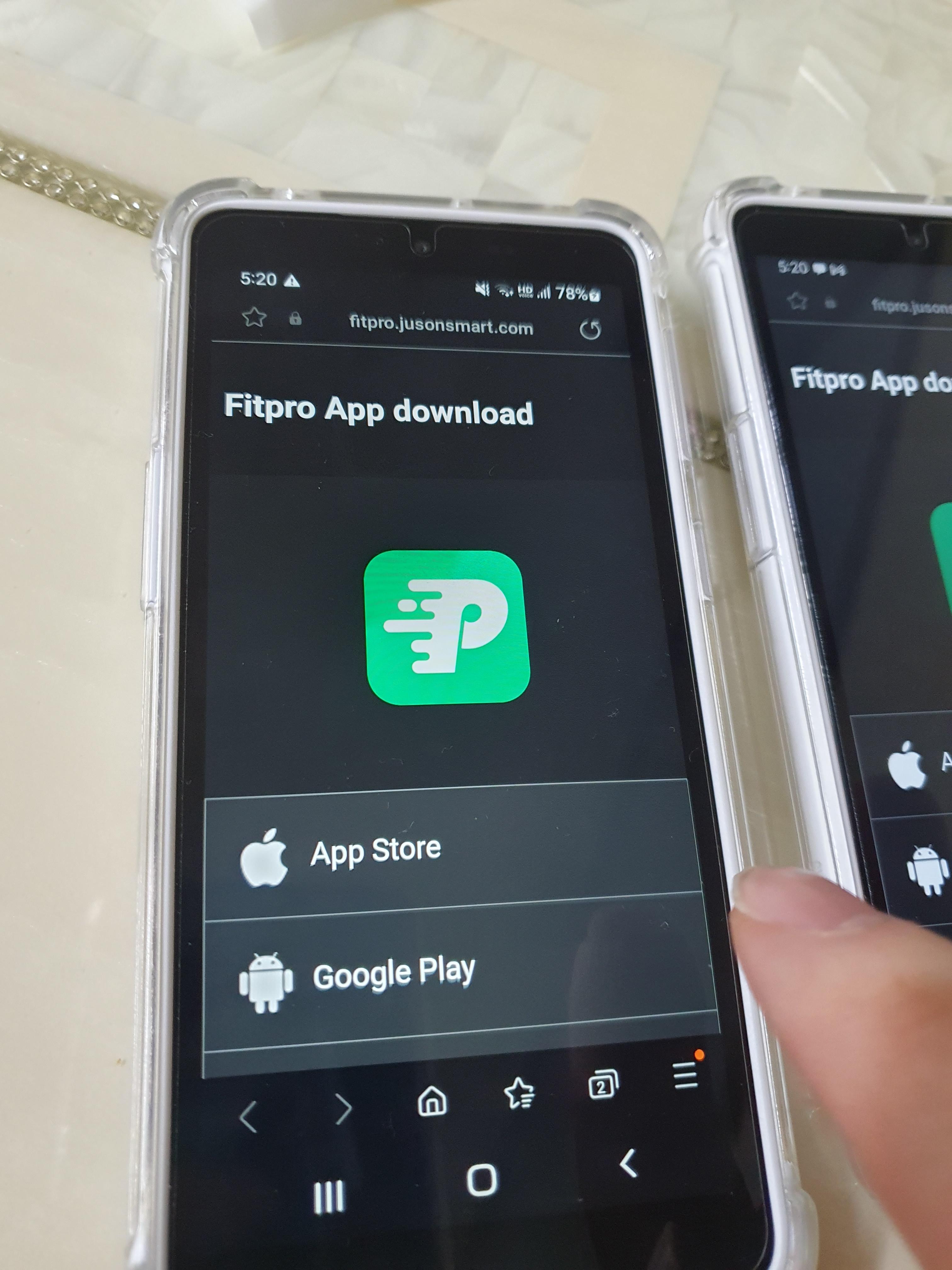 smart band m5 qr 스캔후 fitpro 앱 버전 선택 아이폰이면 앱스토어, 갤럭시면 구글플레이 선택