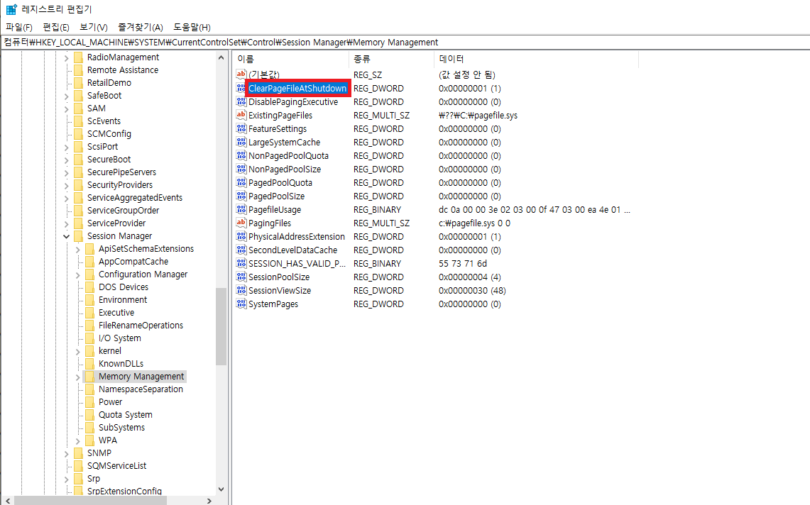 ClearPageFileAtShutdown
