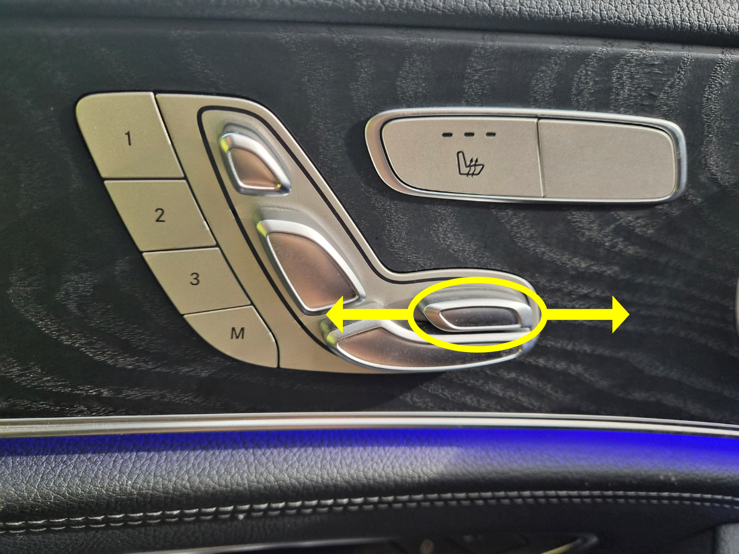 벤츠 전동시트 앞단 쿠션 버튼, 허벅지 받침 연장 조절