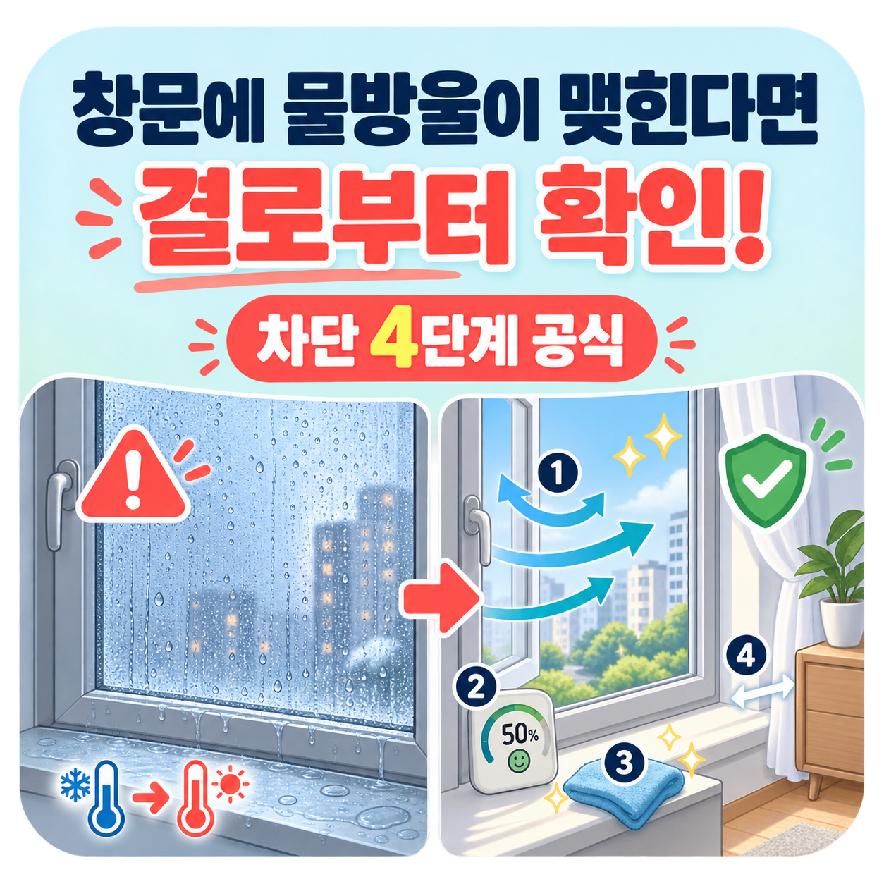 창문에 물방울이 맺힌다면 결로부터 확인하세요! 완벽 차단 4단계 공식