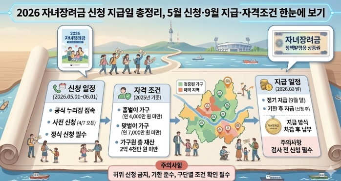 2026 자녀장려금 신청 지급일 총정리, 5월 신청&middot;9월 지급&middot;자격조건 한눈에 보기