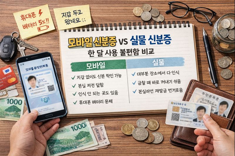모바일 신분증 vs 실물 신분증