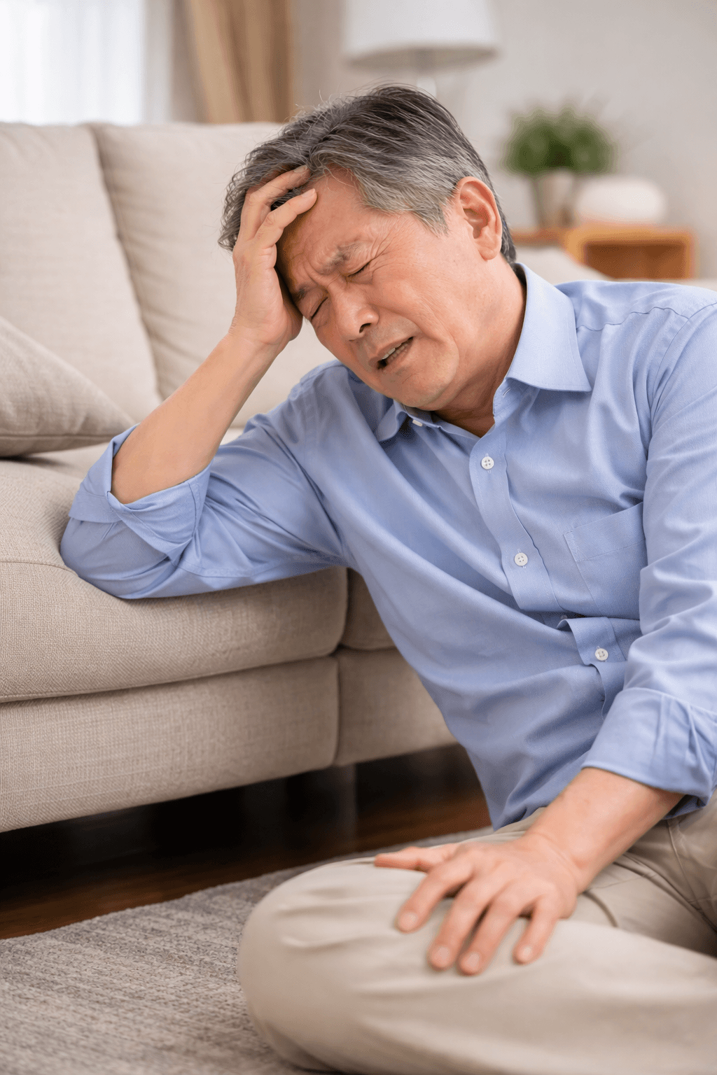 갑자기 머리가 아파 쓰러지는 모습