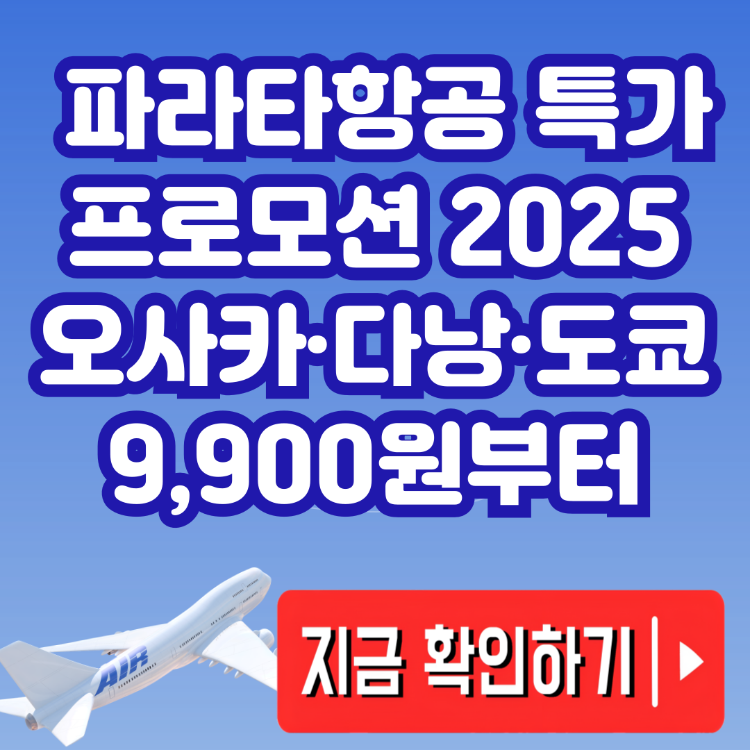 파라타항공 특가 프로모션 2025 오사카&middot;다낭&middot;도쿄 9,900원부터