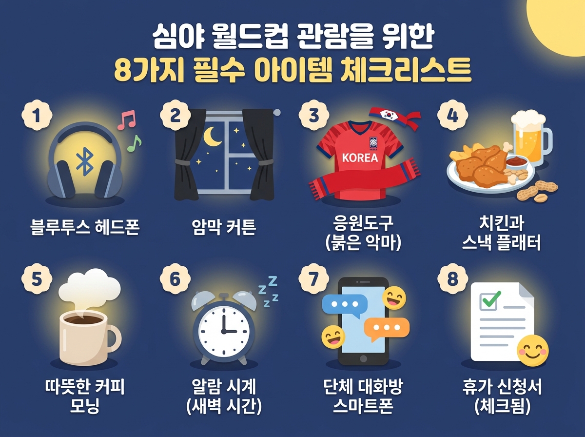 월드컵 새벽 시청 준비물 체크리스트 치킨 커피 헤드폰 암막 커튼