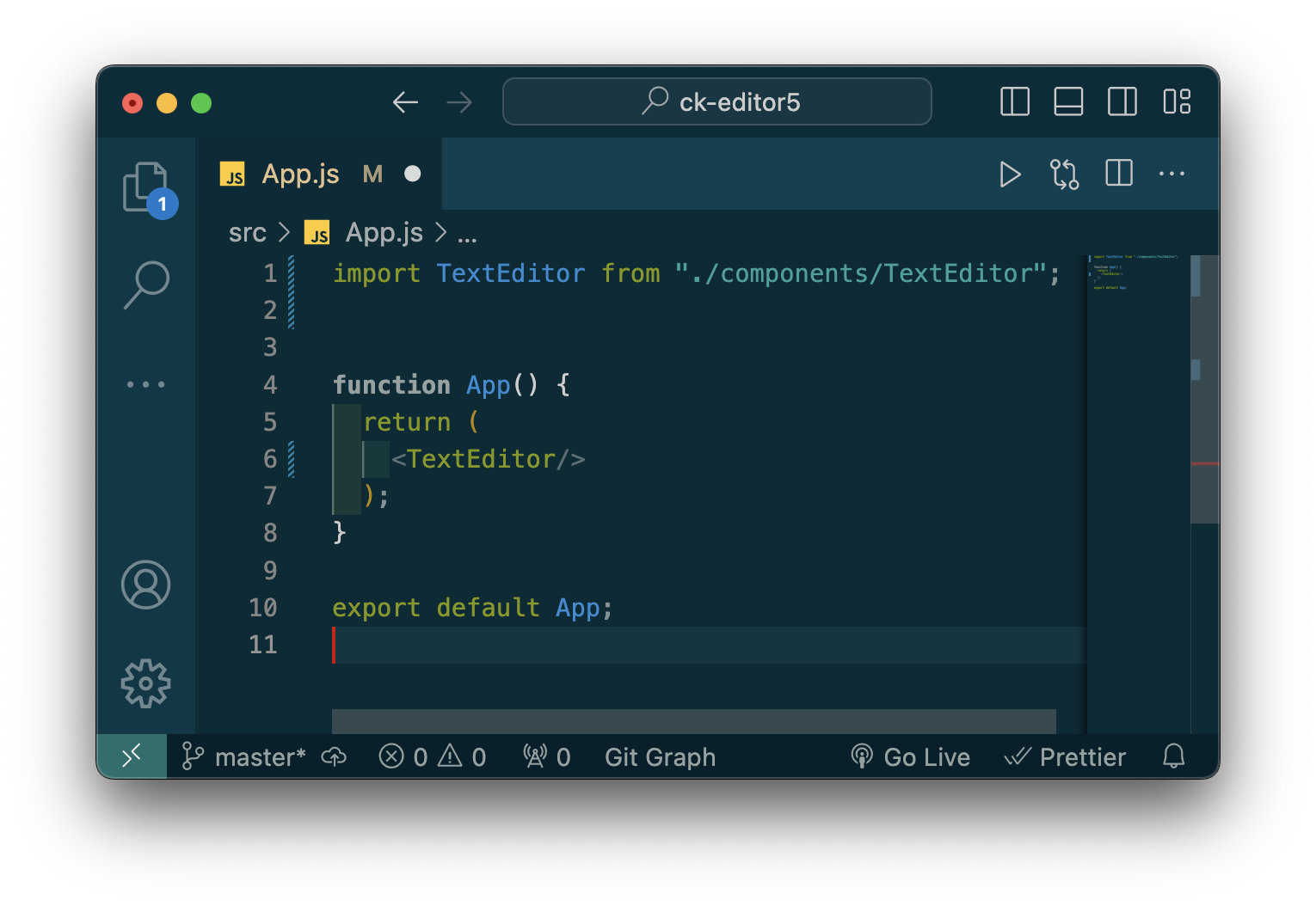 App.js 파일 실행 후 CKEditor 정상 동작 화면