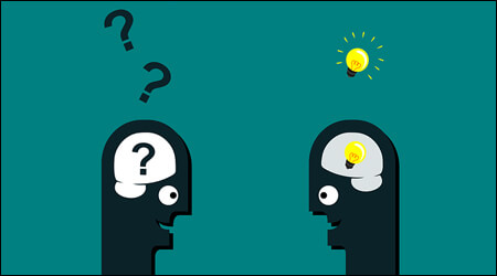 마주보고 있는 두 사람의 머릿속 이미지