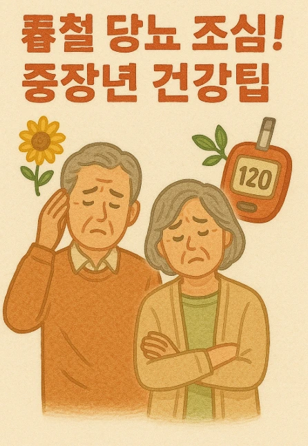 할아버지와 할머니가 혈당이 120이 넘어가 걱정하는 사진