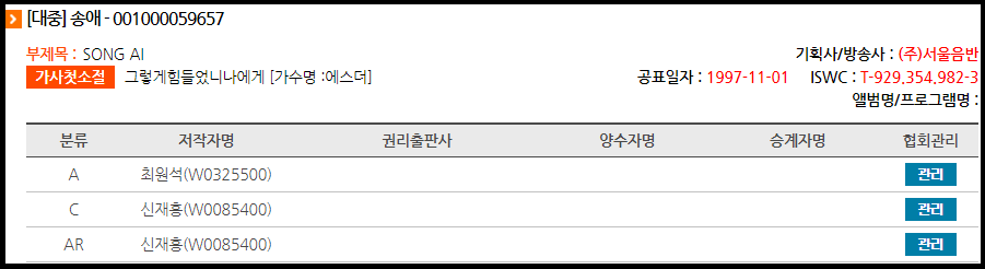 노래-송애-저작권-정보