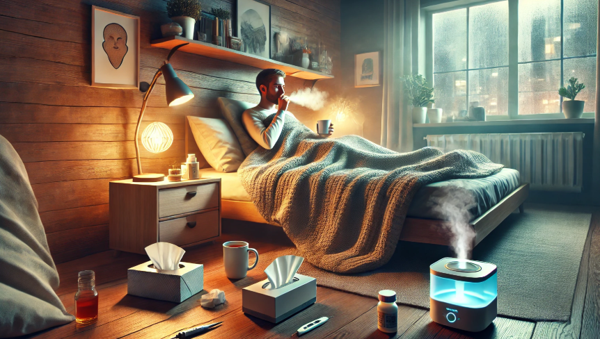 감기에 걸려 아파하는 사람과 관련된 그림