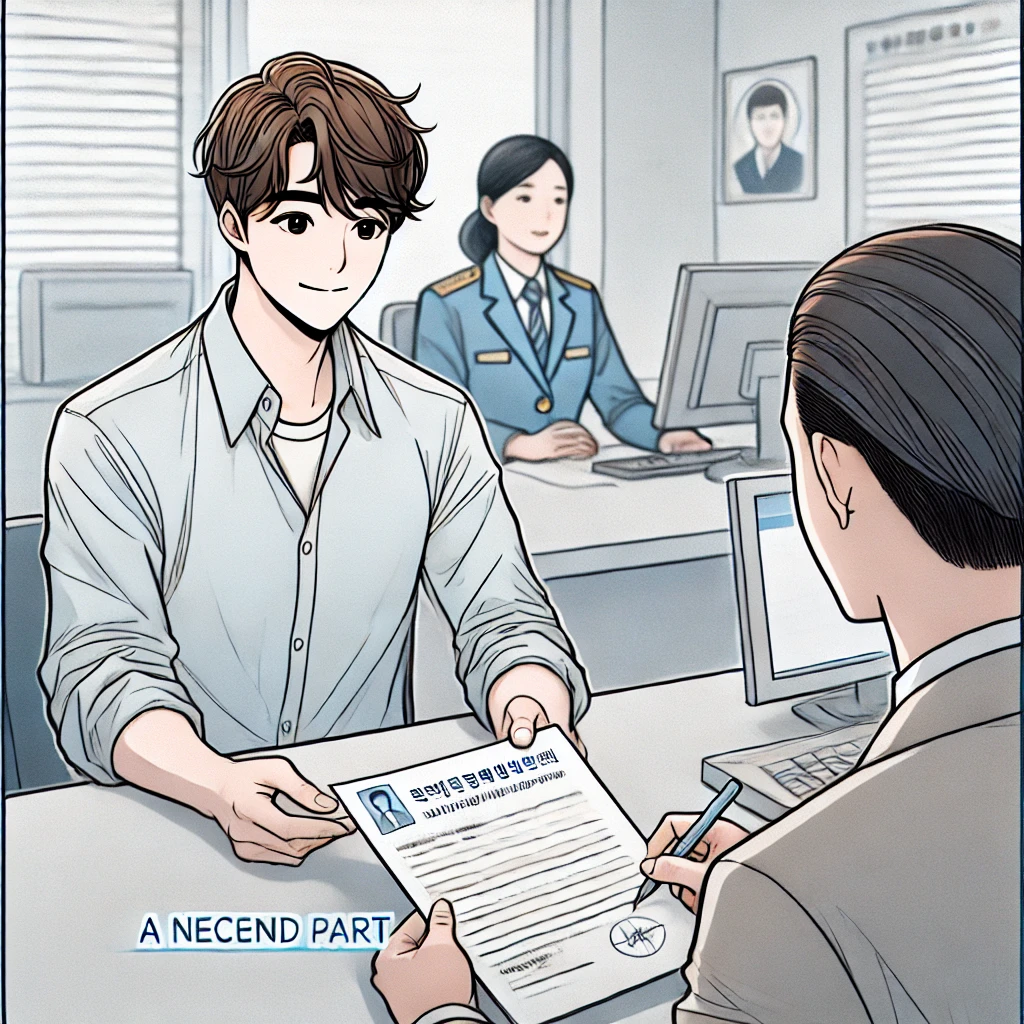 문제를 해결하고 자신 있게 서류를 제출하는 장면