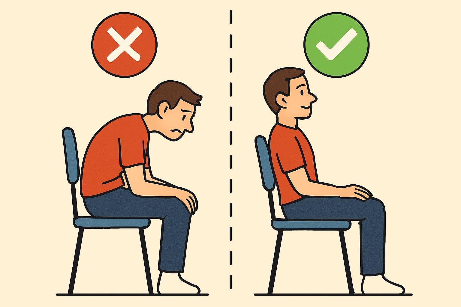 잘못된 앉은 자세 vs 올바른 앉은 자세 비교