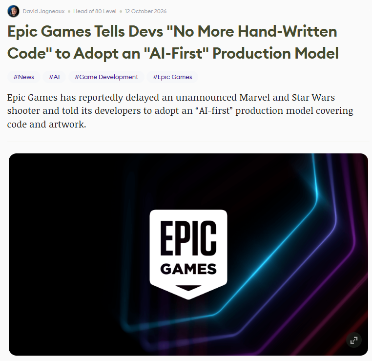 Epic Games, 게임 개발에 ‘AI-First’ 제작 방식 도입 추진