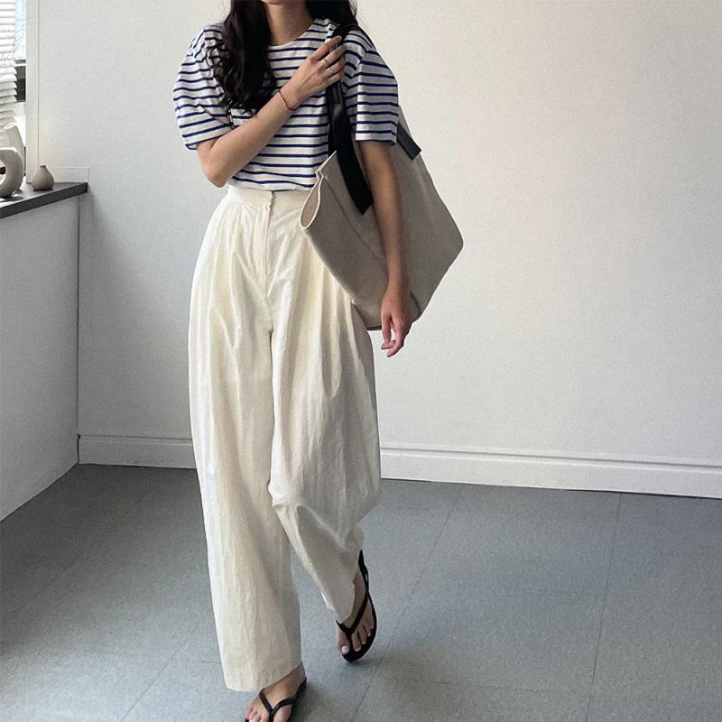 여성 냉장고 바지 바스락 하이웨스트 슬랙스 핀턱 아노락 팬츠 화이트 차콜