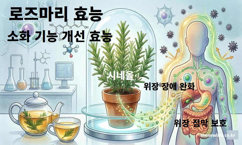 로즈마리 차 효능의 소화 기능 개선을 설명하는 이미지