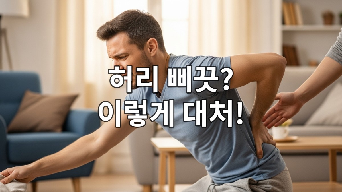 허리 통증을 느끼며 허리를 잡고 있는 젊은 사람의 모습