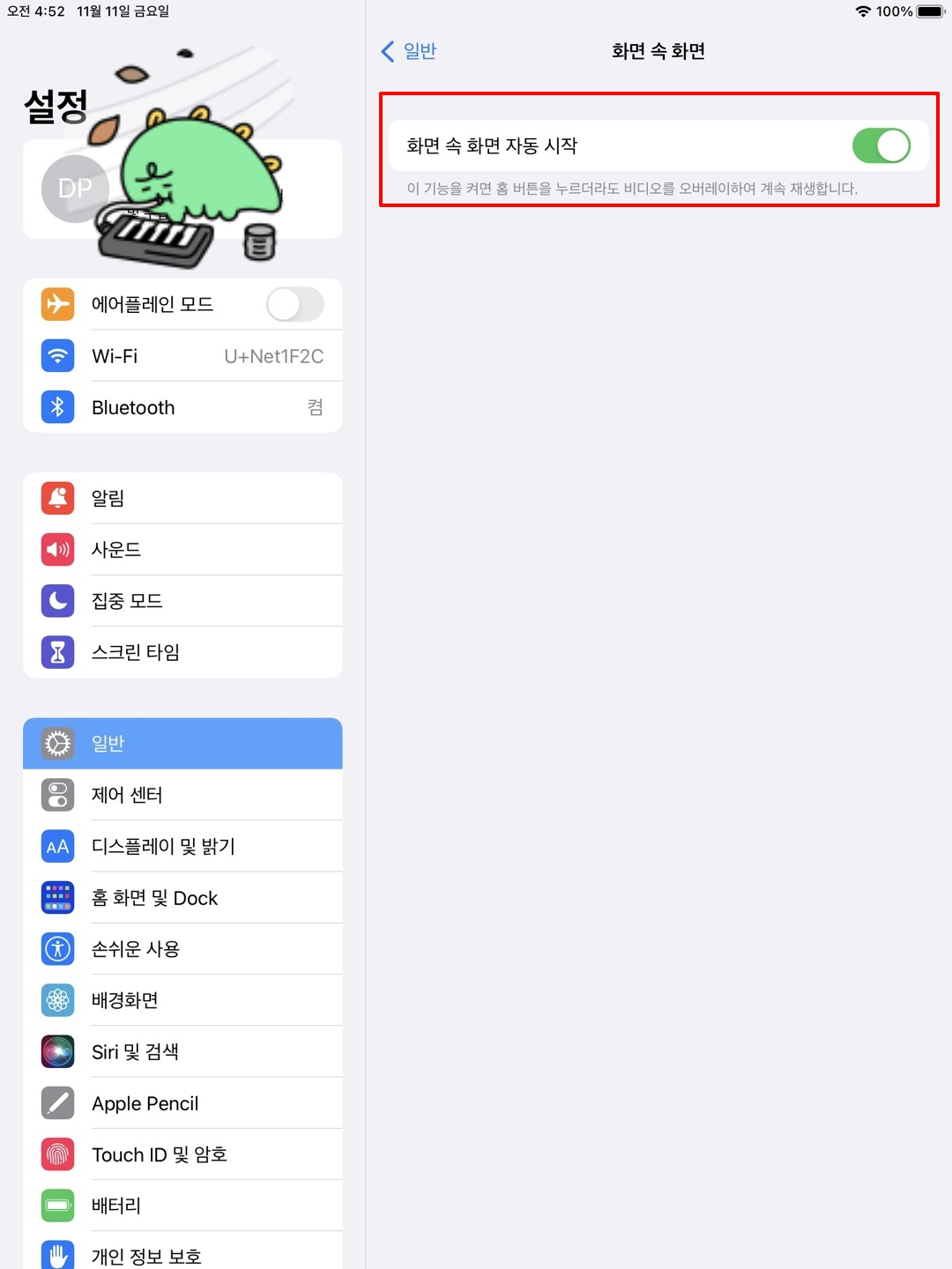 아이패드 PIP 설정