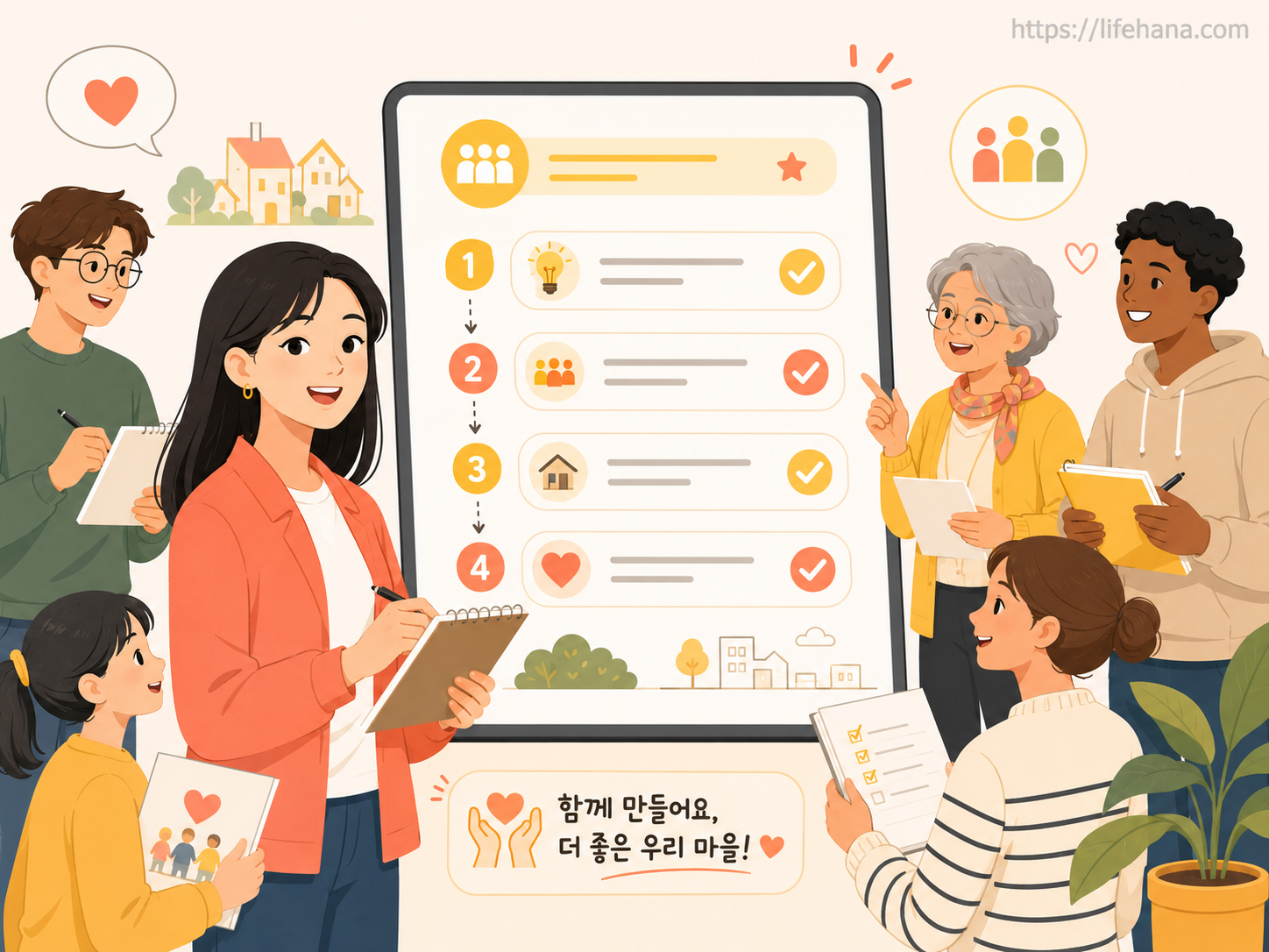 국민참여평가단이 전통시장을 방문해 투표하는 모습과 지원 혜택 요약 인포그래픽