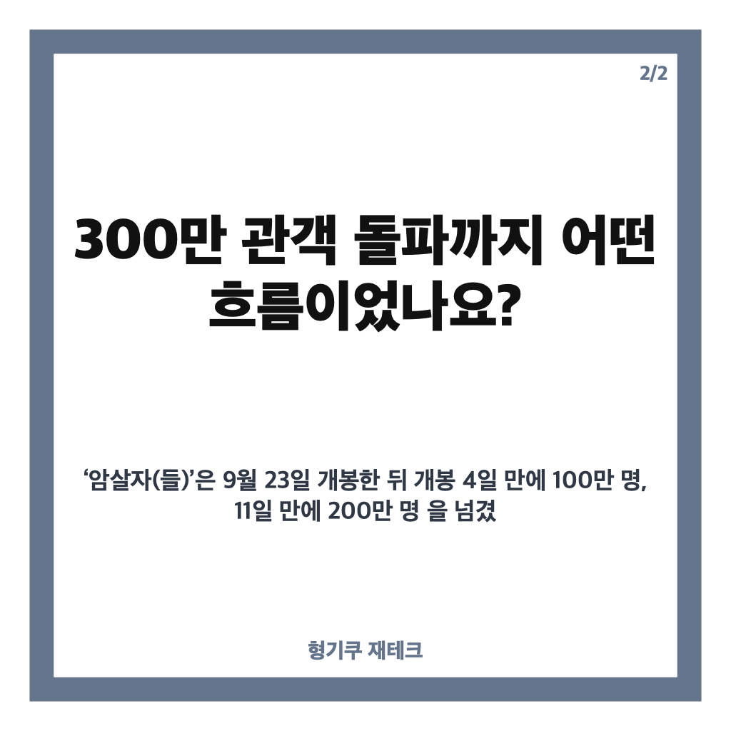 암살자(들) 박스오피스 1위, 누적 관객 305만 돌파&hellip;흥행 현황 정리 카드뉴스 3