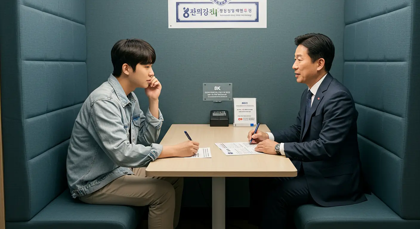 한 한국인 저신용 세입자가 전문 상담사와 함께 11 비밀 상담을 받으며 안심하는 모습